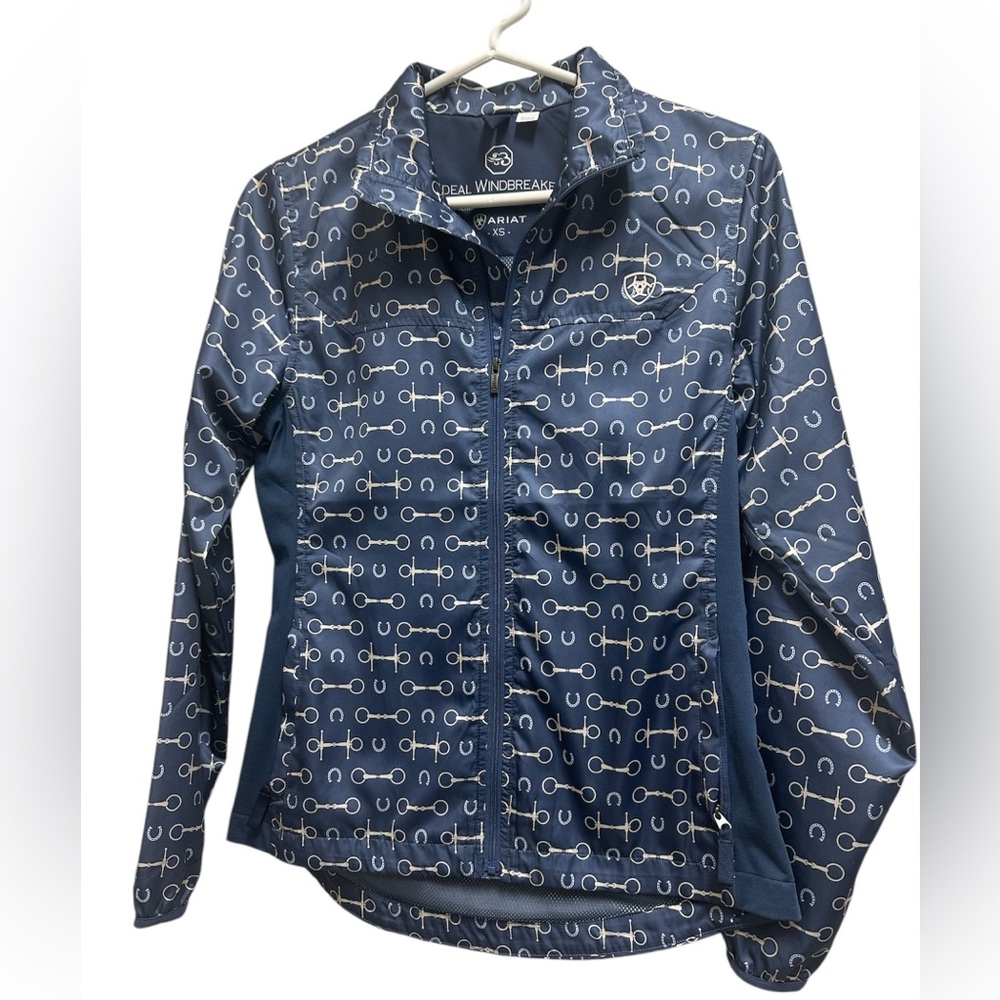 Ariat Ideal Windbreaker Package Jacket Women’s XS Blue Horseshoe Full Zip
